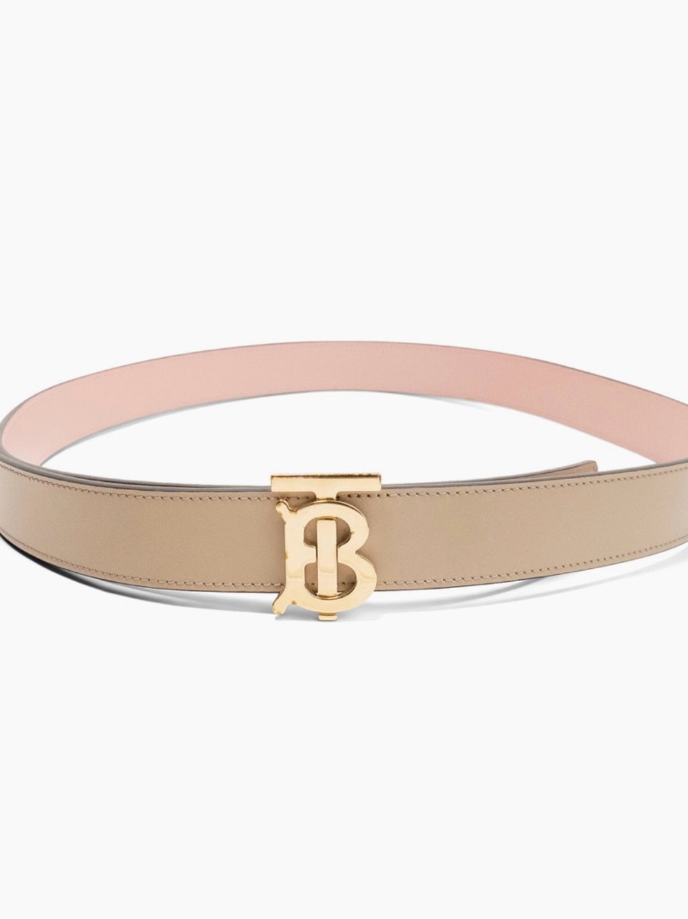 Burberry Reversible Beige and Pink Leather Belt with Gold TB Buckle
